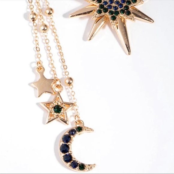 LOVISA GOLD/SAPPHIRE STAR & MOON MISMATCH CELESTIAL EARRINGS - Picture 2 of 11